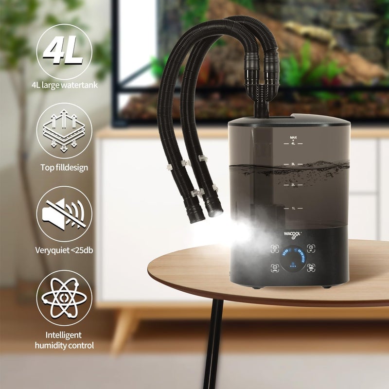 WACOOL TERRA WACOOL Upgraded Digital Timing Reptile Fogger, 4L No Leak Reptile Humidifier with 2 Hose, Top Filling Automatic Terrarium Humidifier Fogger for Reptile Use - Image 2